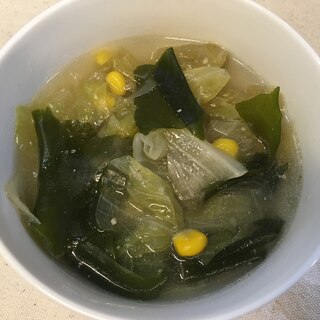 簡単☆包丁まな板不要☆レタスとわかめのスープ